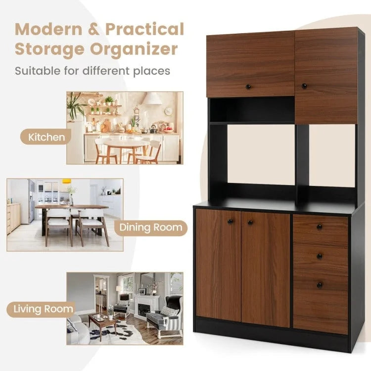 71 Inch Kitchen Pantry with 3 Storage Cabinet and 3 Deep Drawers
