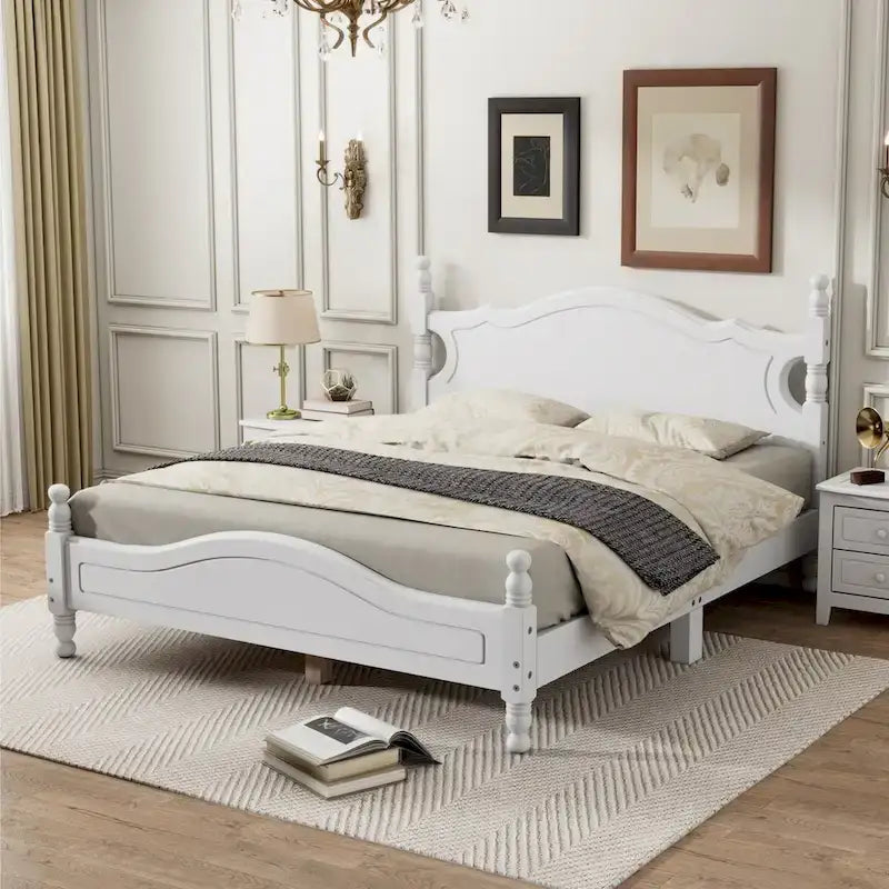 Retro Style Platform Bed with Wooden Slat Support