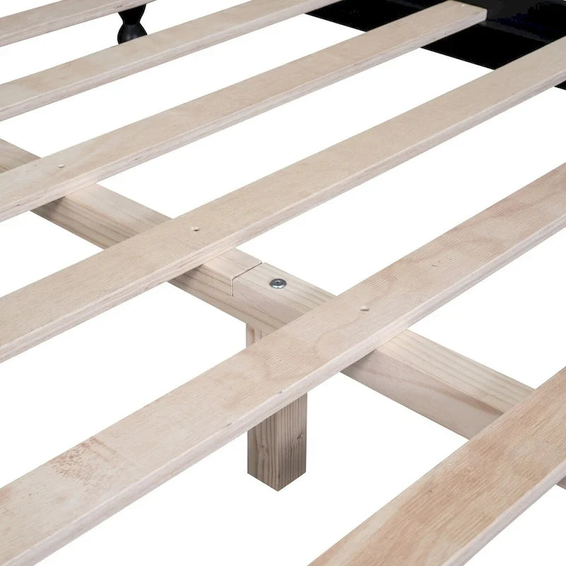 Retro Style Platform Bed with Wooden Slat Support