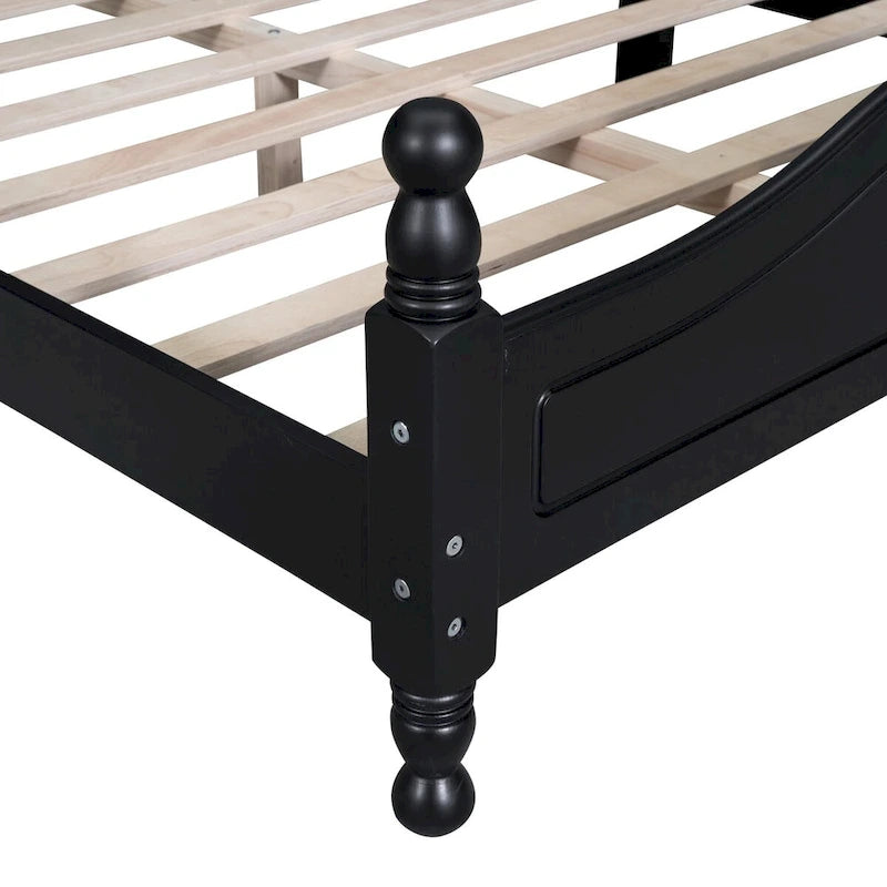 Retro Style Platform Bed with Wooden Slat Support