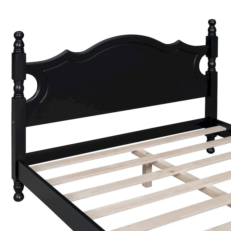 Retro Style Platform Bed with Wooden Slat Support