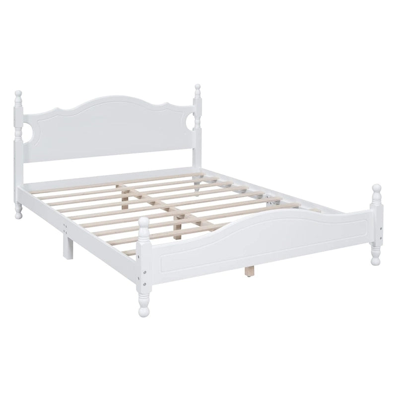 Retro Style Platform Bed with Wooden Slat Support