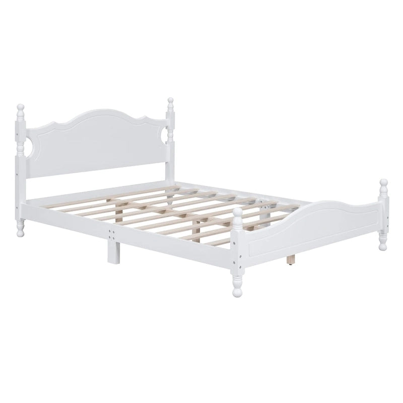 Retro Style Platform Bed with Wooden Slat Support