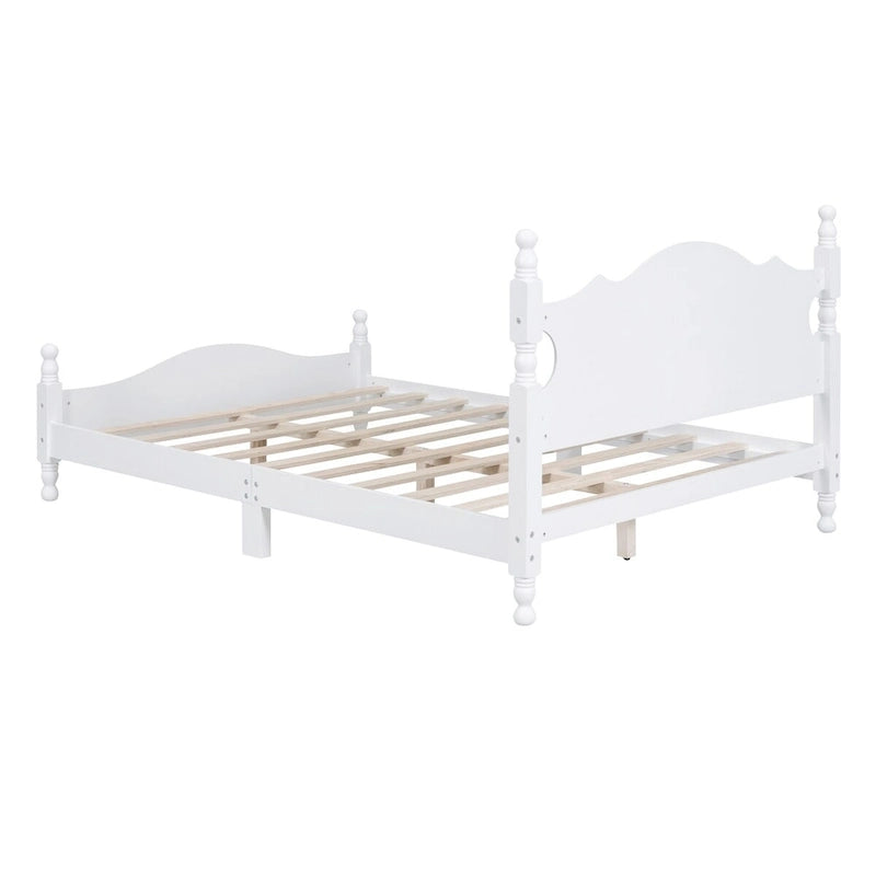 Retro Style Platform Bed with Wooden Slat Support