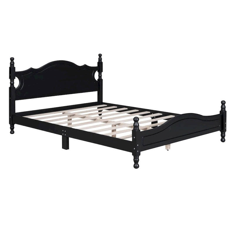 Retro Style Platform Bed with Wooden Slat Support