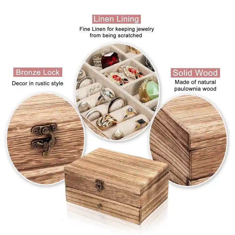 Rustic Solid Wood Jewelry Box with Bronze Lock