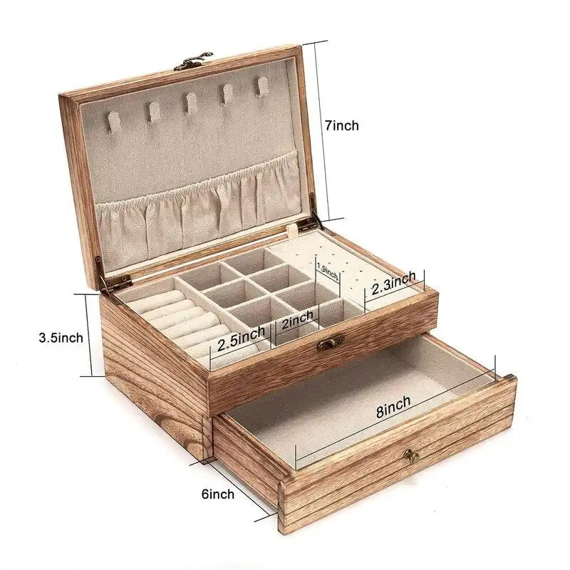 Rustic Solid Wood Jewelry Box with Bronze Lock