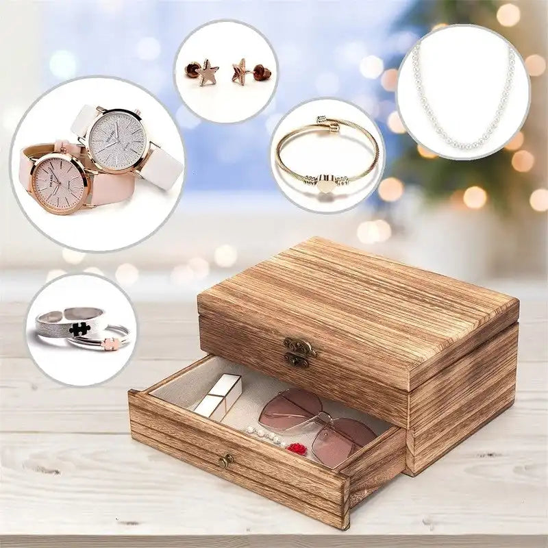 Rustic Solid Wood Jewelry Box with Bronze Lock