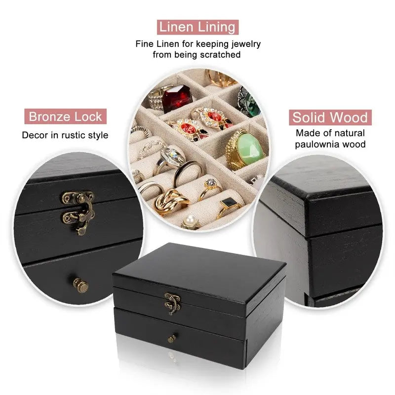 Rustic Solid Wood Jewelry Box with Bronze Lock