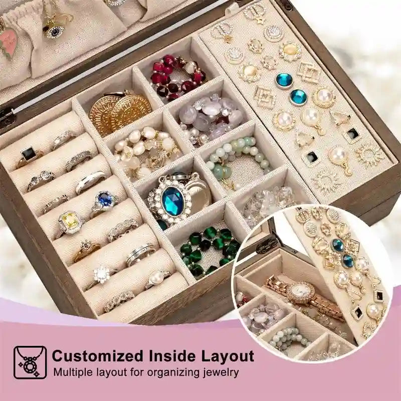 Rustic Solid Wood Jewelry Box with Bronze Lock