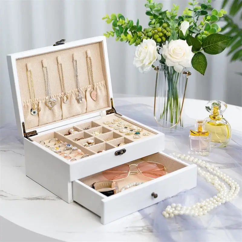 Rustic Solid Wood Jewelry Box with Bronze Lock