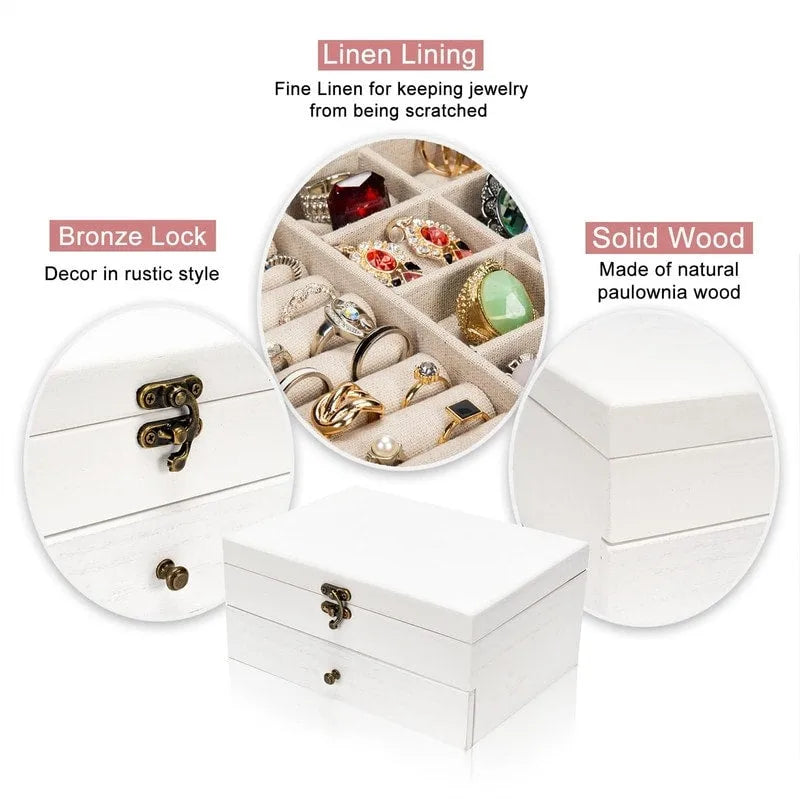 Rustic Solid Wood Jewelry Box with Bronze Lock