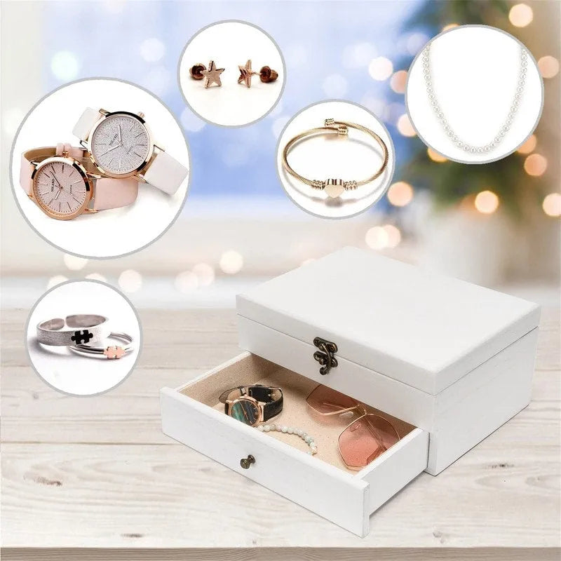 Rustic Solid Wood Jewelry Box with Bronze Lock