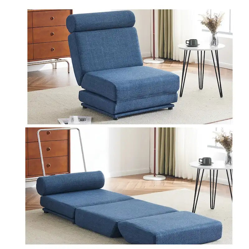 Foldable Single Sofa Chair Bed with Pillow Linen Fabric