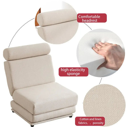 Foldable Single Sofa Chair Bed with Pillow Linen Fabric