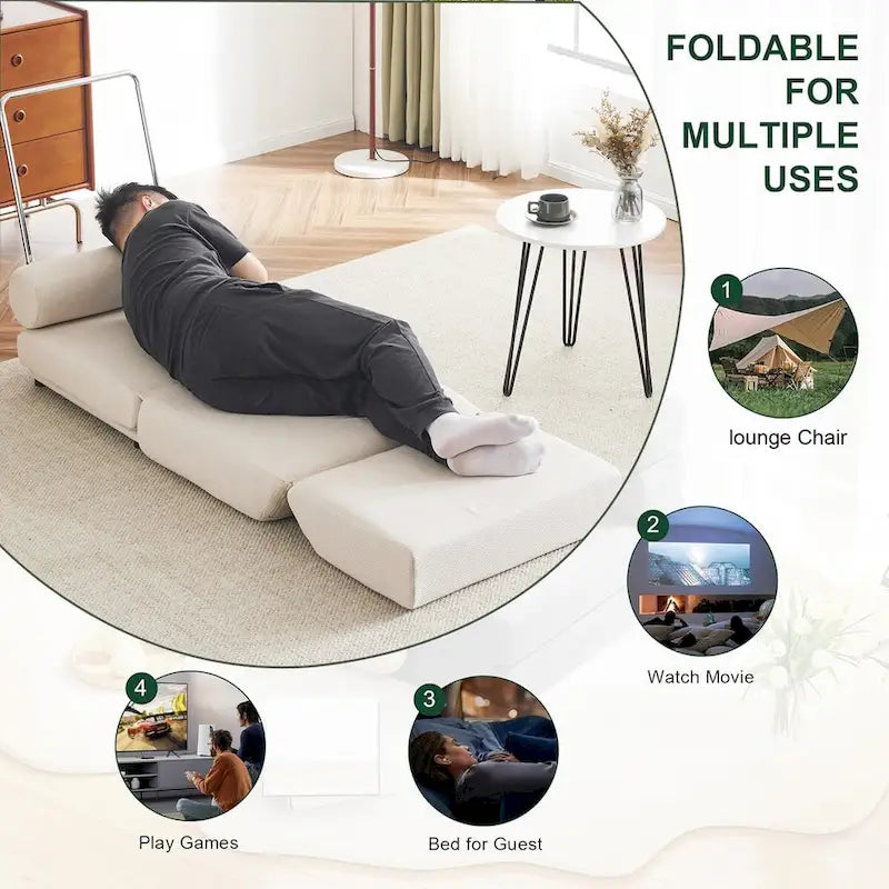 Foldable Single Sofa Chair Bed with Pillow Linen Fabric