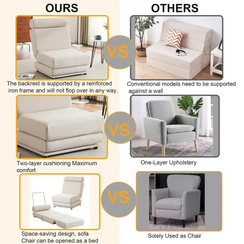 Foldable Single Sofa Chair Bed with Pillow Linen Fabric