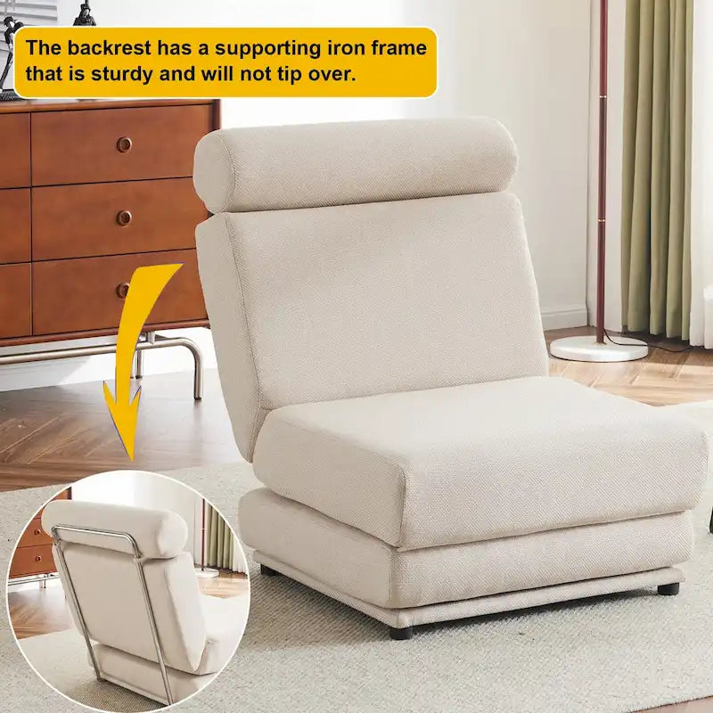 Foldable Single Sofa Chair Bed with Pillow Linen Fabric