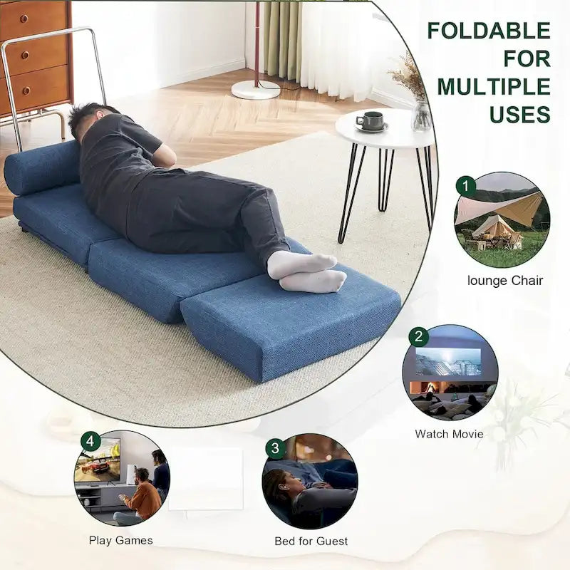 Foldable Single Sofa Chair Bed with Pillow Linen Fabric