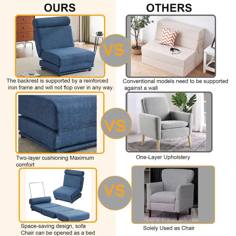 Foldable Single Sofa Chair Bed with Pillow Linen Fabric