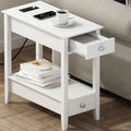 Slim Side Table with Charging Station Two Drawers