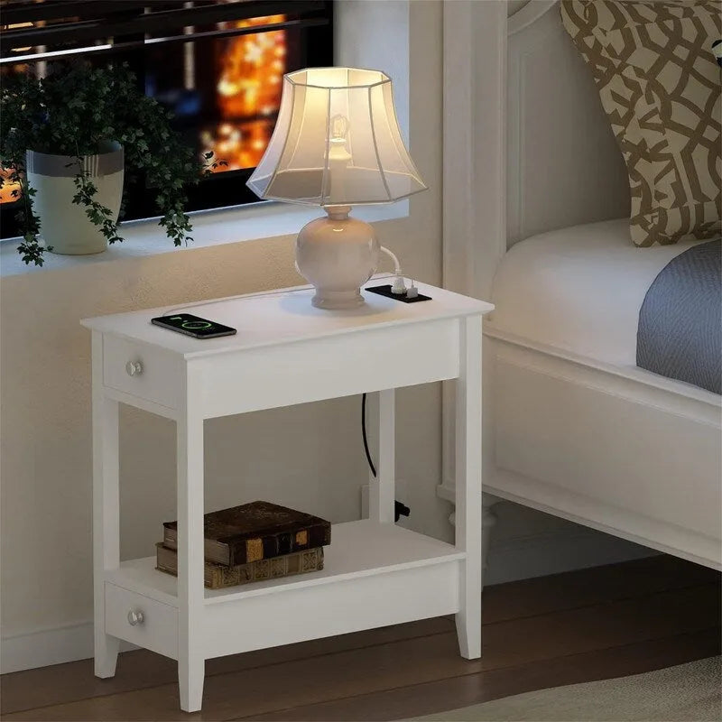 Side Table with Charging Station - 23.62D x 11.81W x 23.62H