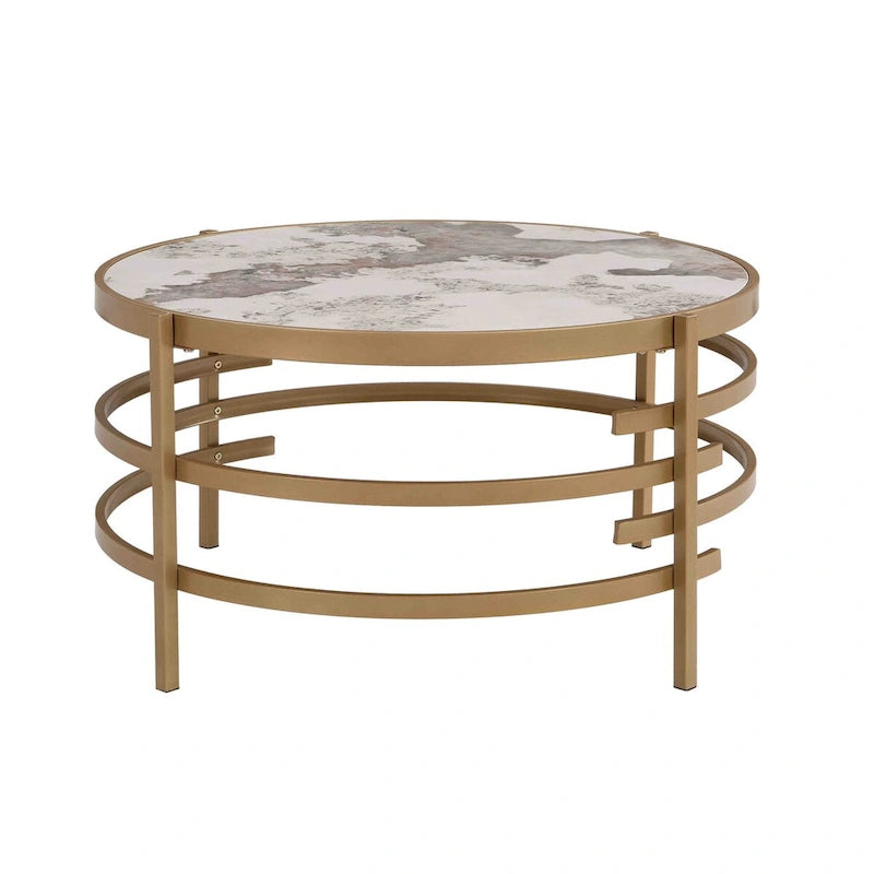 Round Coffee Table with Sintered Stone Top and Metal Frame