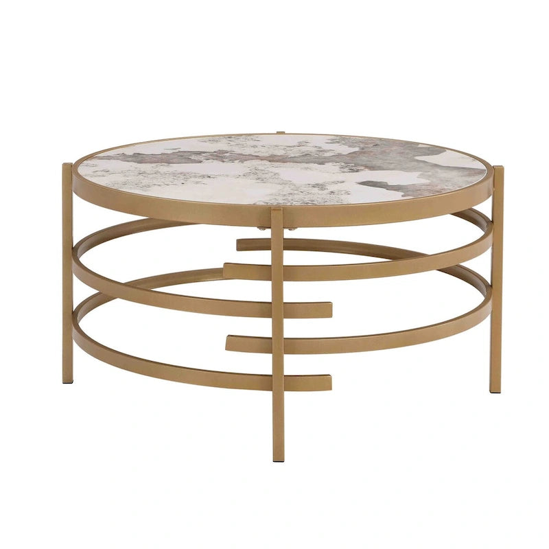 Round Coffee Table with Sintered Stone Top and Metal Frame