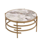 Runder Couchtisch mit Sintersteinplatte und Metallgestell