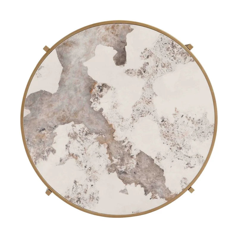 Round Coffee Table with Sintered Stone Top and Metal Frame