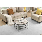 Runder Couchtisch mit Sintersteinplatte und Metallgestell