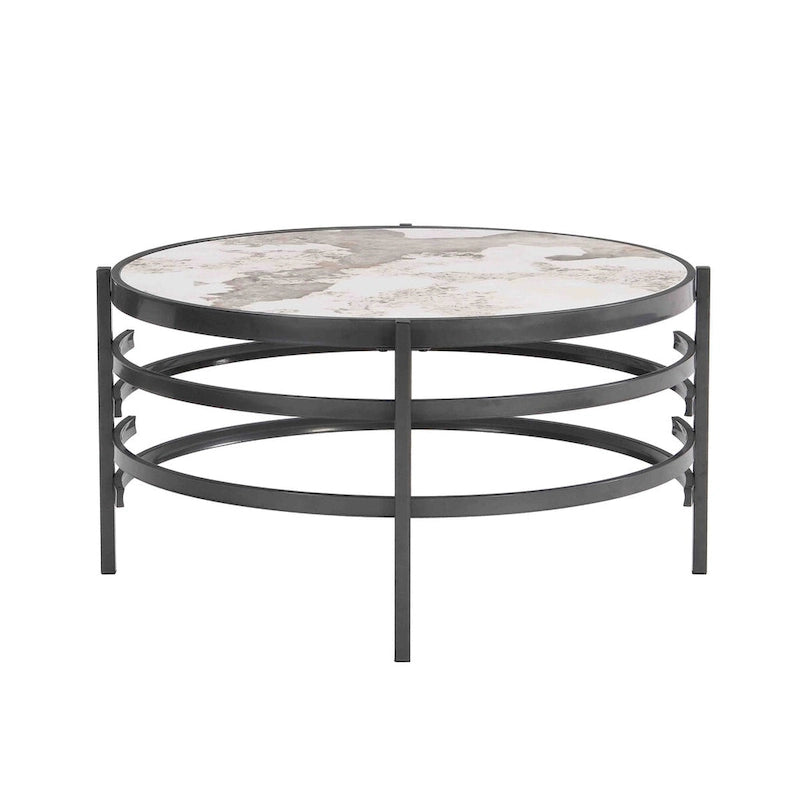 Round Coffee Table with Sintered Stone Top and Metal Frame