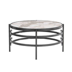 Runder Couchtisch mit Sintersteinplatte und Metallgestell