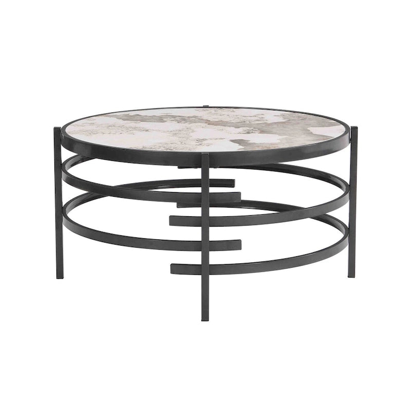 Round Coffee Table with Sintered Stone Top and Metal Frame