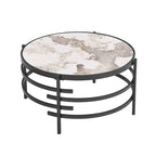 Runder Couchtisch mit Sintersteinplatte und Metallgestell