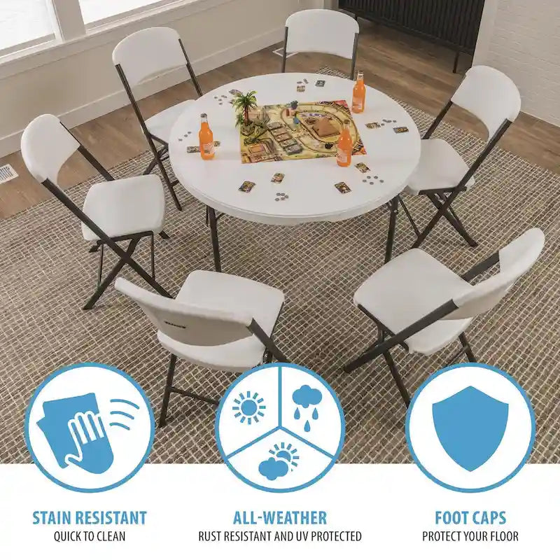Round Folding Table Indoor Outdoor HDPE Top Powder-Coated Steel