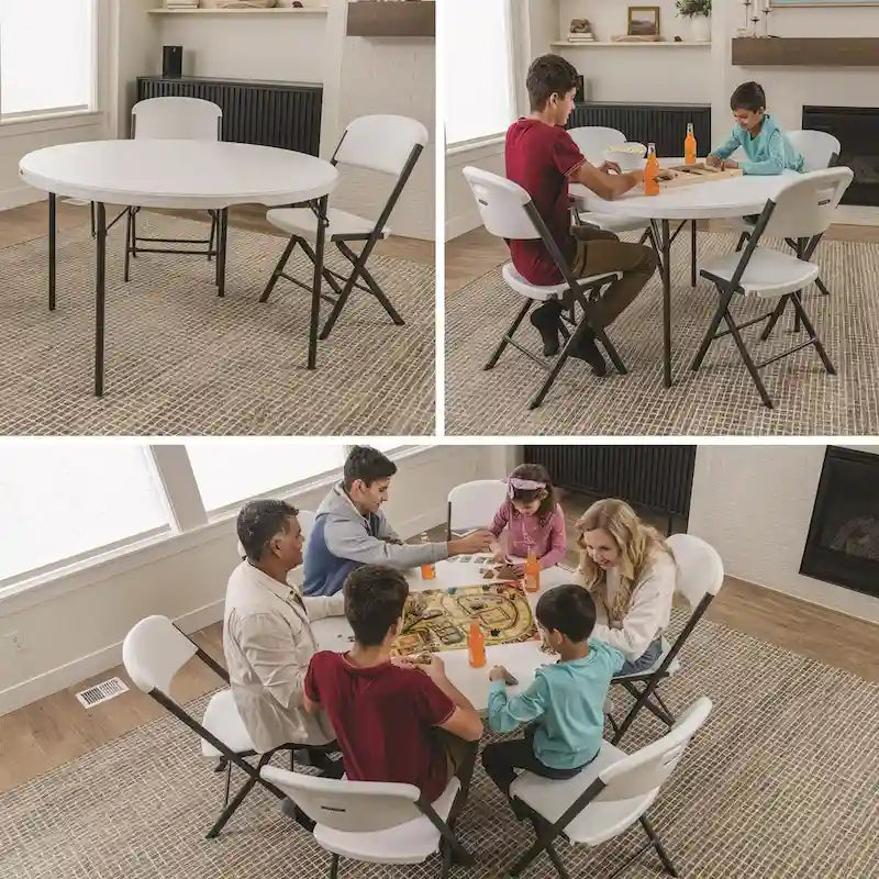Round Folding Table Indoor Outdoor HDPE Top Powder-Coated Steel