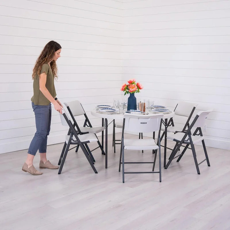 Round Folding Table Indoor Outdoor HDPE Top Powder-Coated Steel