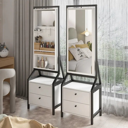 360 Swivel Jewelry Armoire with Full-Length Mirror and Two Drawers
