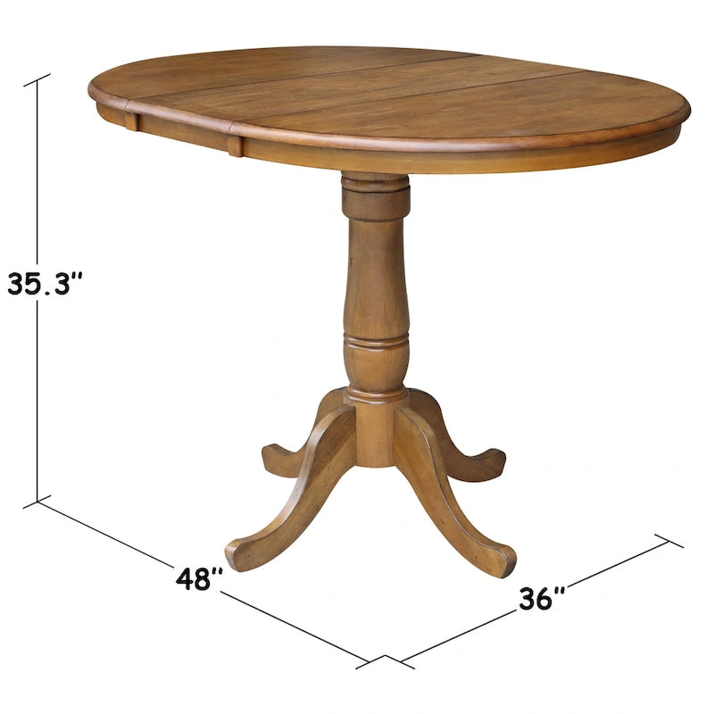 Round Pedestal Dining Table with Extension Leaf Pecan Finish
