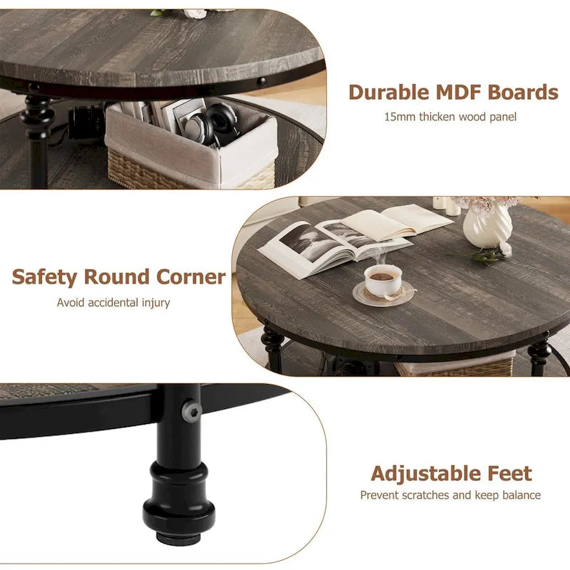Round Coffee Table 30.31 Industrial Center Table