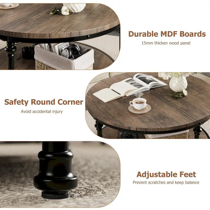 Round Coffee Table 30.31 Industrial Center Table