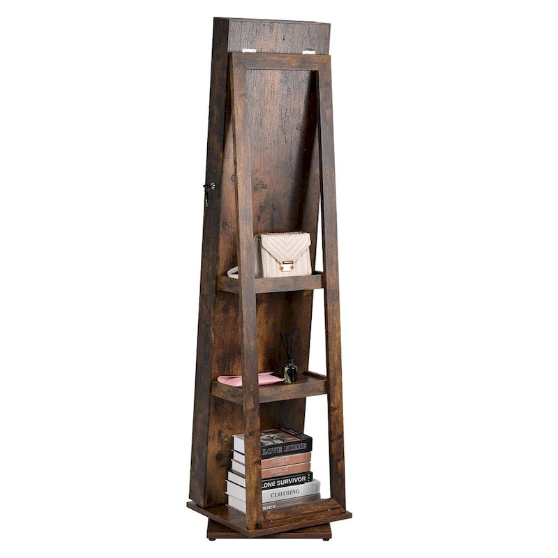 Full-Length Mirror Swivel Jewelry Cabinet with Lock