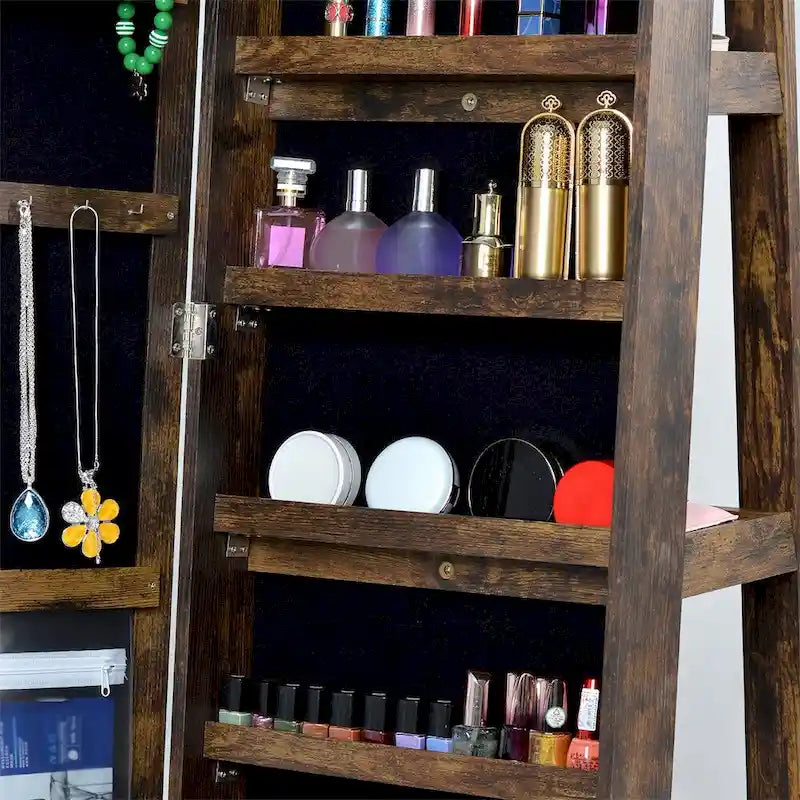 Full-Length Mirror Swivel Jewelry Cabinet with Lock